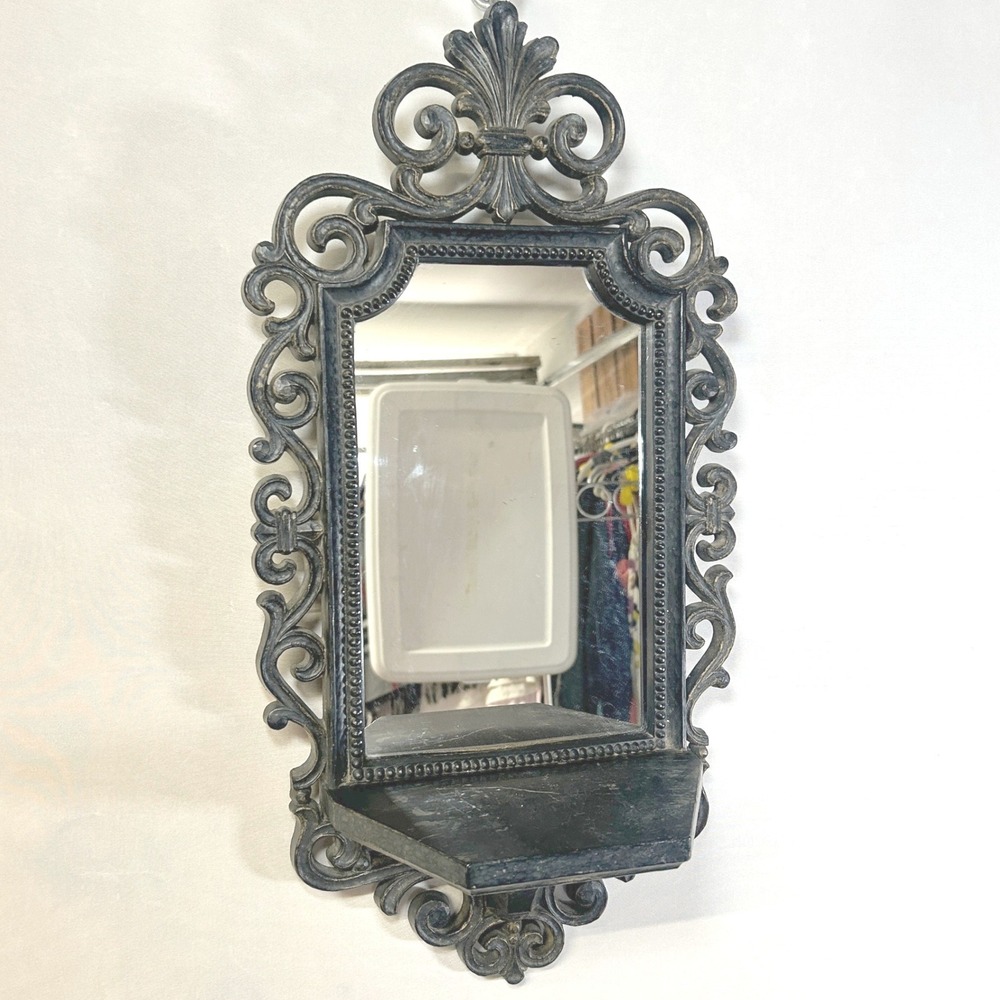 Vintage 1970 Dart Industries Ornate Wall Mirror Shelf Fleur de Lis Hollywood